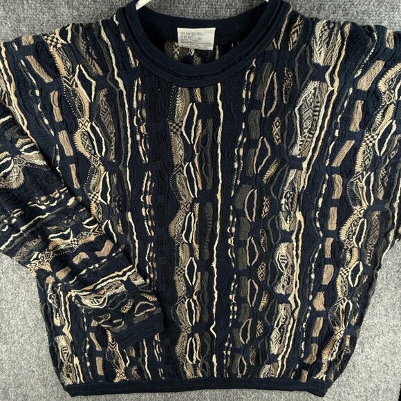 COOGI Other - COOGI Australia Made Sweater 2XL 3D Cotton Pullover Dark Blue Beige Crew Neck